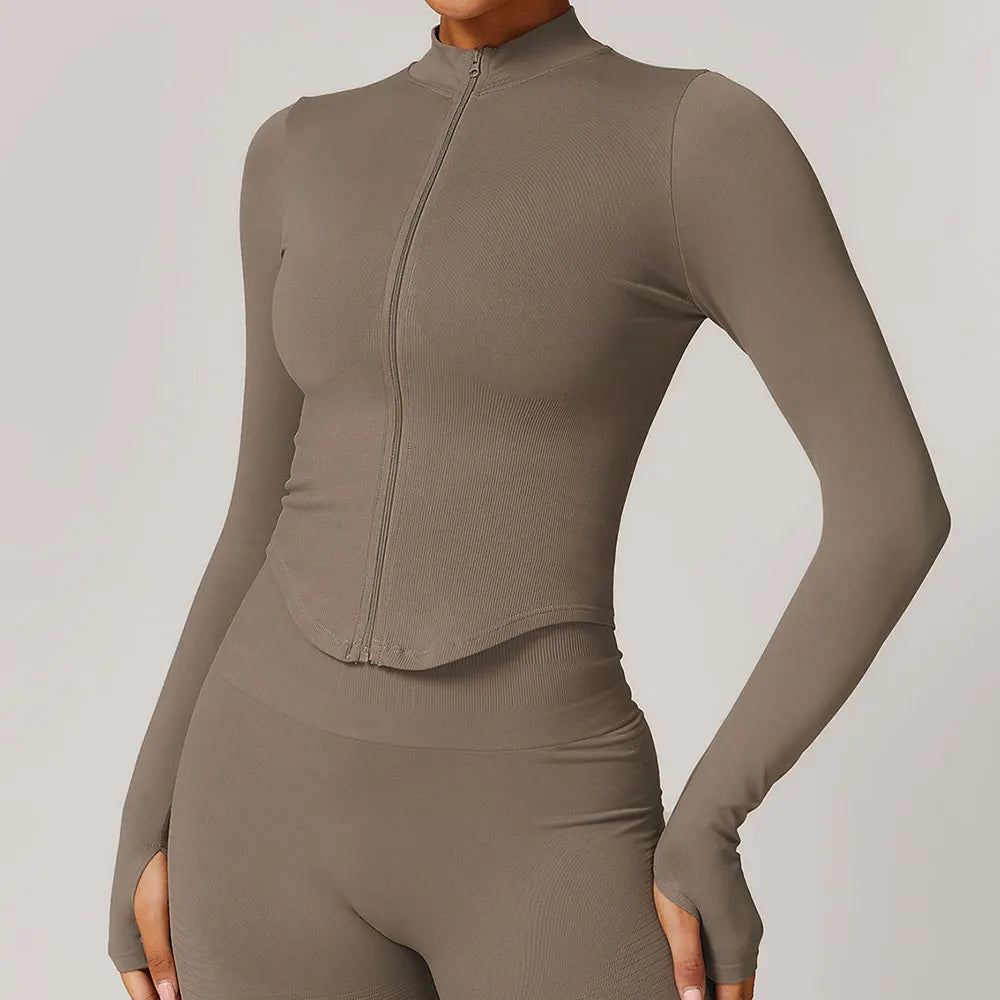 Women’s Gym Crop Top Jacket – Breathable Workout Shirt