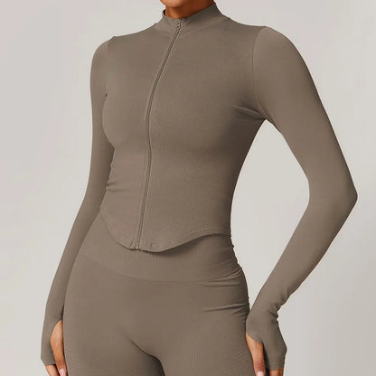 Women’s Gym Crop Top Jacket – Breathable Workout Shirt