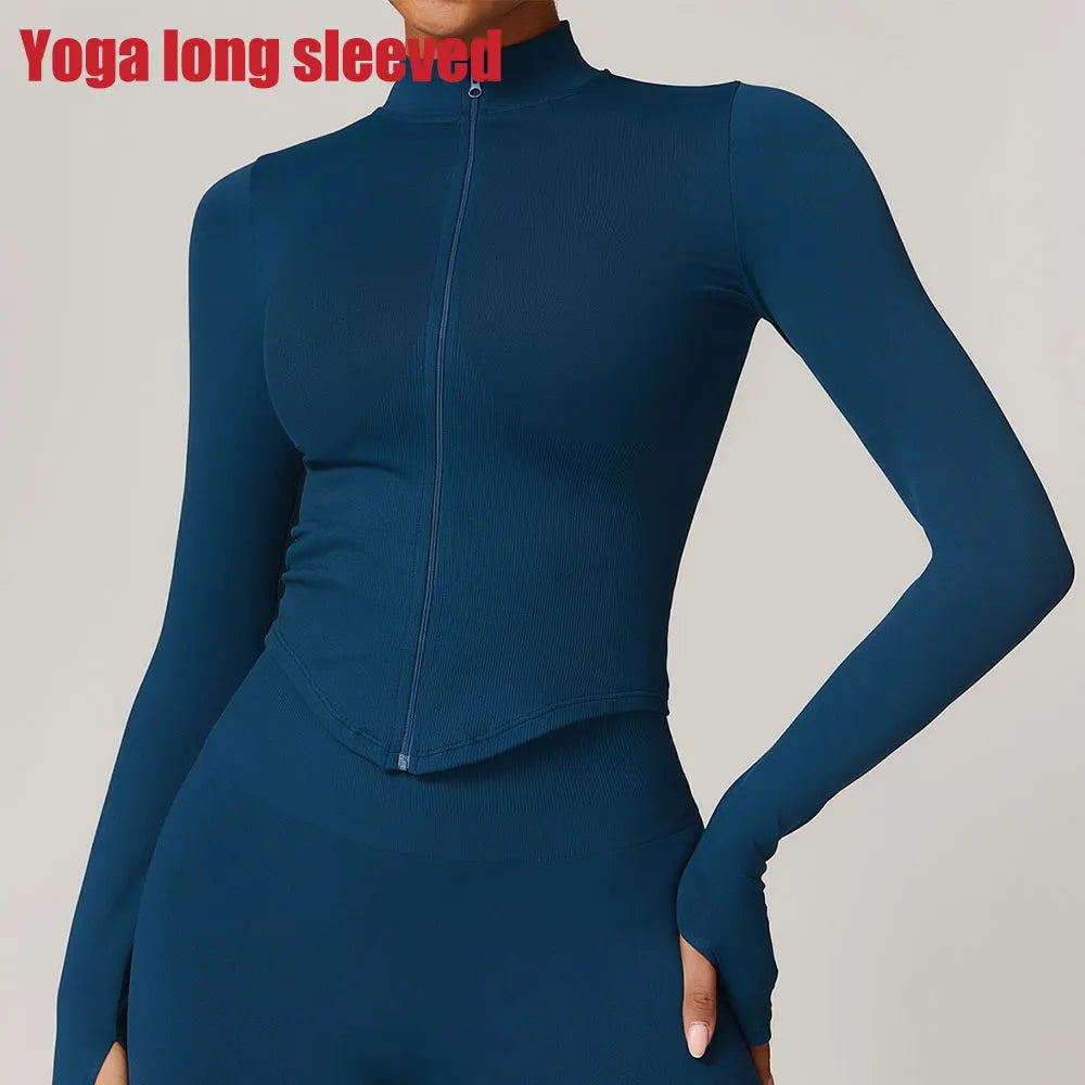 Women’s Gym Crop Top Jacket – Breathable Workout Shirt