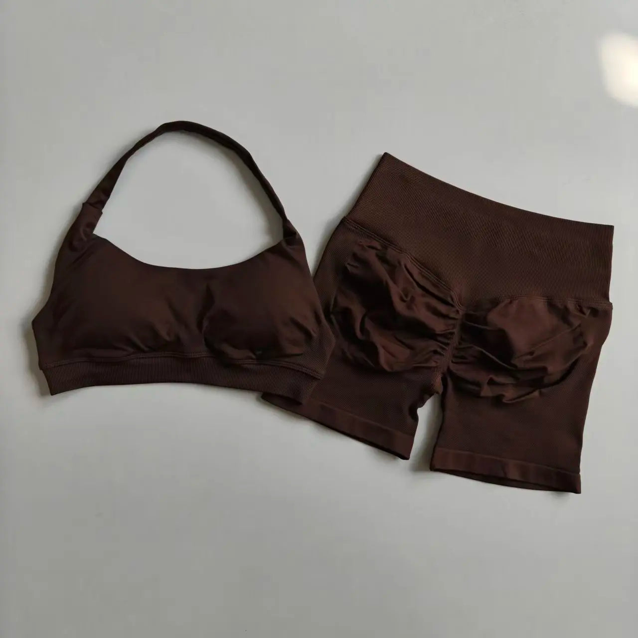 Women’s High Waist Yoga Set – Halter Sports Bra & Shorts