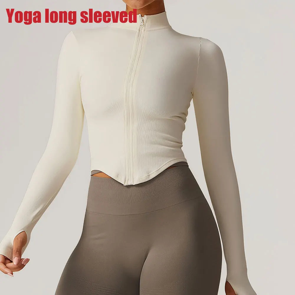 Women’s Gym Crop Top Jacket – Breathable Workout Shirt