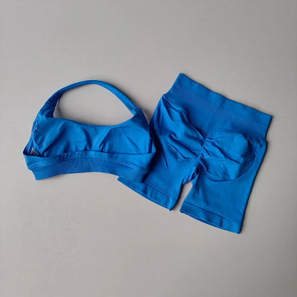 Women’s High Waist Yoga Set – Halter Sports Bra & Shorts