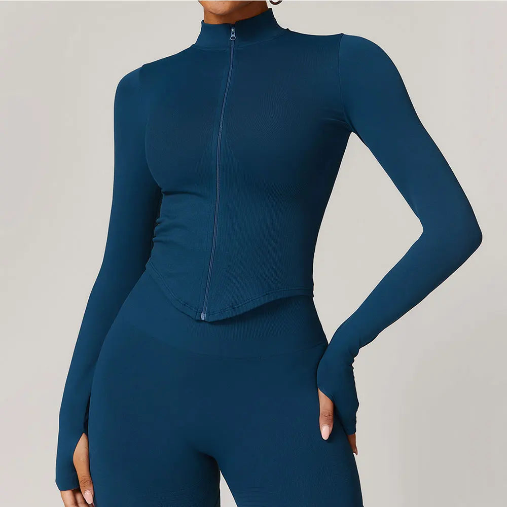 Women’s Gym Crop Top Jacket – Breathable Workout Shirt
