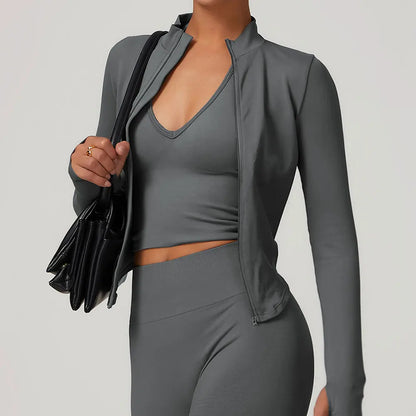 Women’s Gym Crop Top Jacket – Breathable Workout Shirt