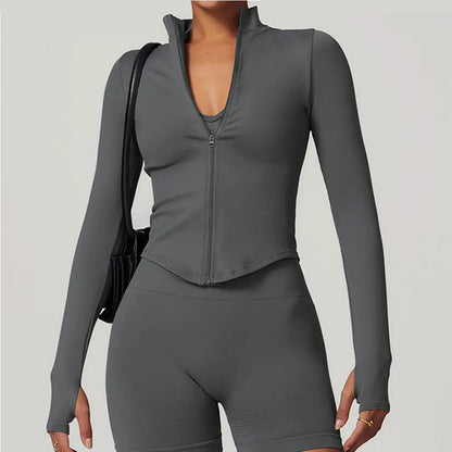 Women’s Gym Crop Top Jacket – Breathable Workout Shirt