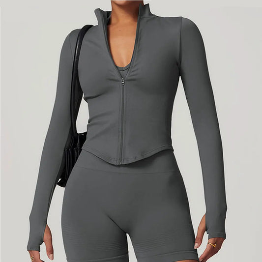 Women’s Gym Crop Top Jacket – Breathable Workout Shirt
