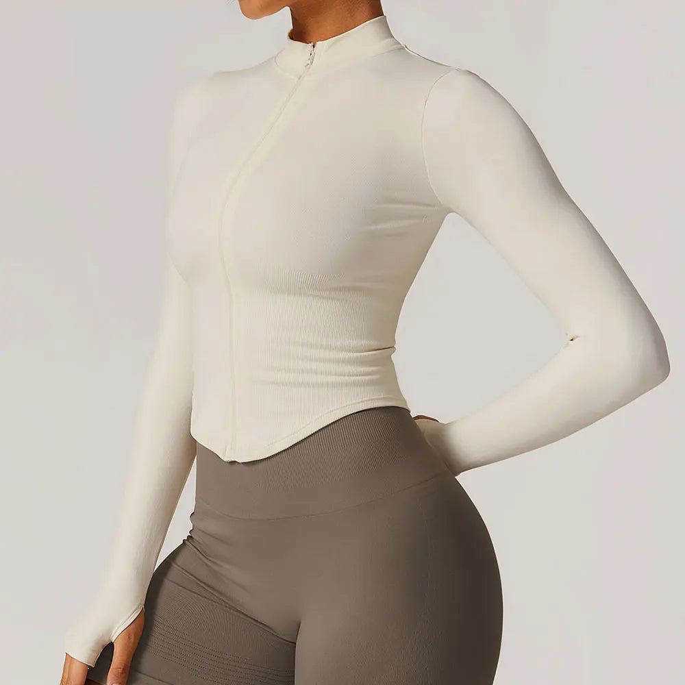 Women’s Gym Crop Top Jacket – Breathable Workout Shirt
