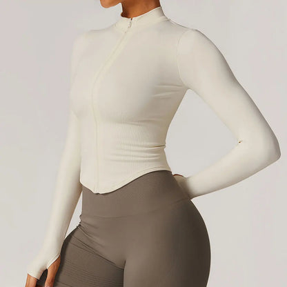 Women’s Gym Crop Top Jacket – Breathable Workout Shirt