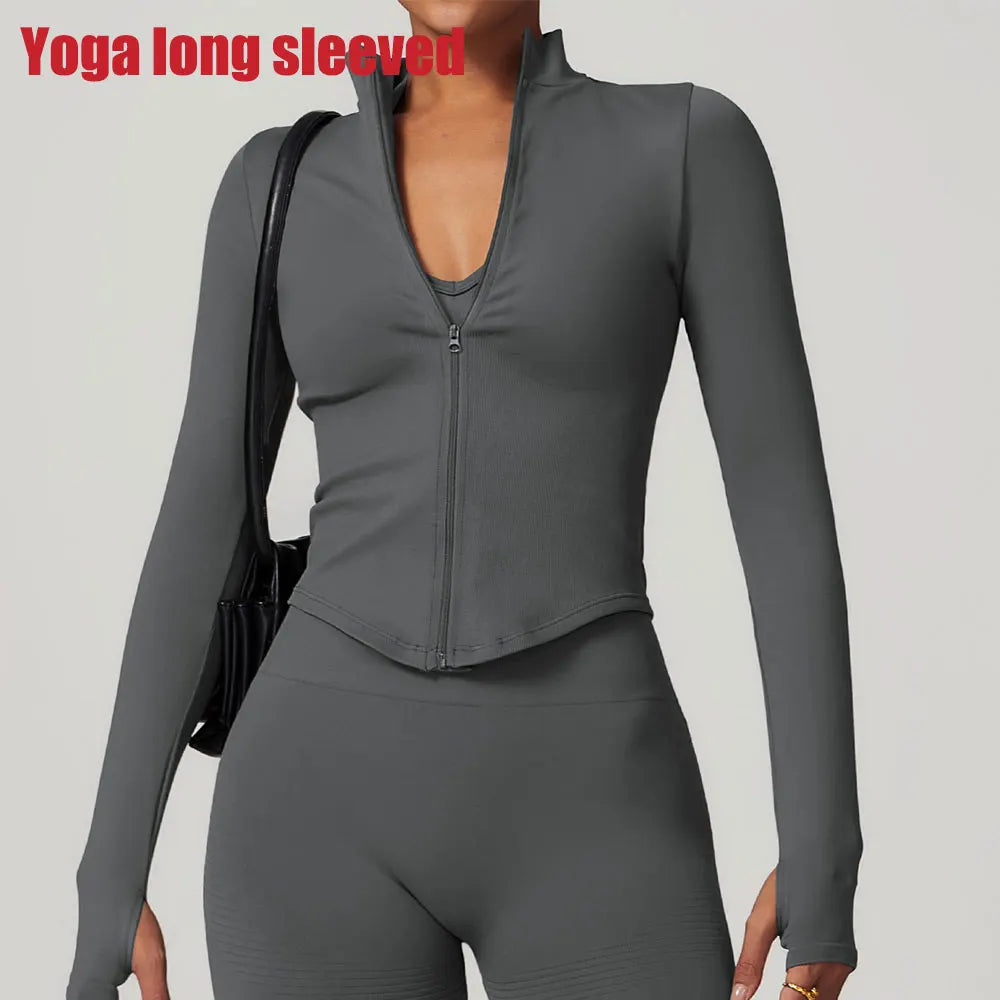 Women’s Gym Crop Top Jacket – Breathable Workout Shirt