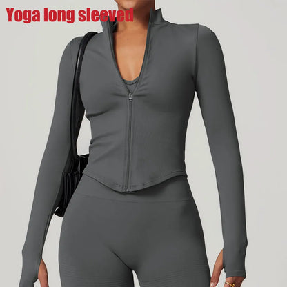 Women’s Gym Crop Top Jacket – Breathable Workout Shirt