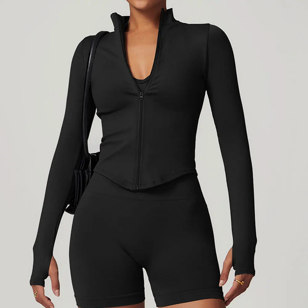 Women’s Gym Crop Top Jacket – Breathable Workout Shirt