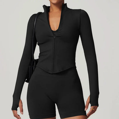 Women’s Gym Crop Top Jacket – Breathable Workout Shirt