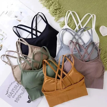 Women’s Cross Back Sports Bra – Push Up Yoga & Running Bra