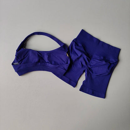 Women’s High Waist Yoga Set – Halter Sports Bra & Shorts