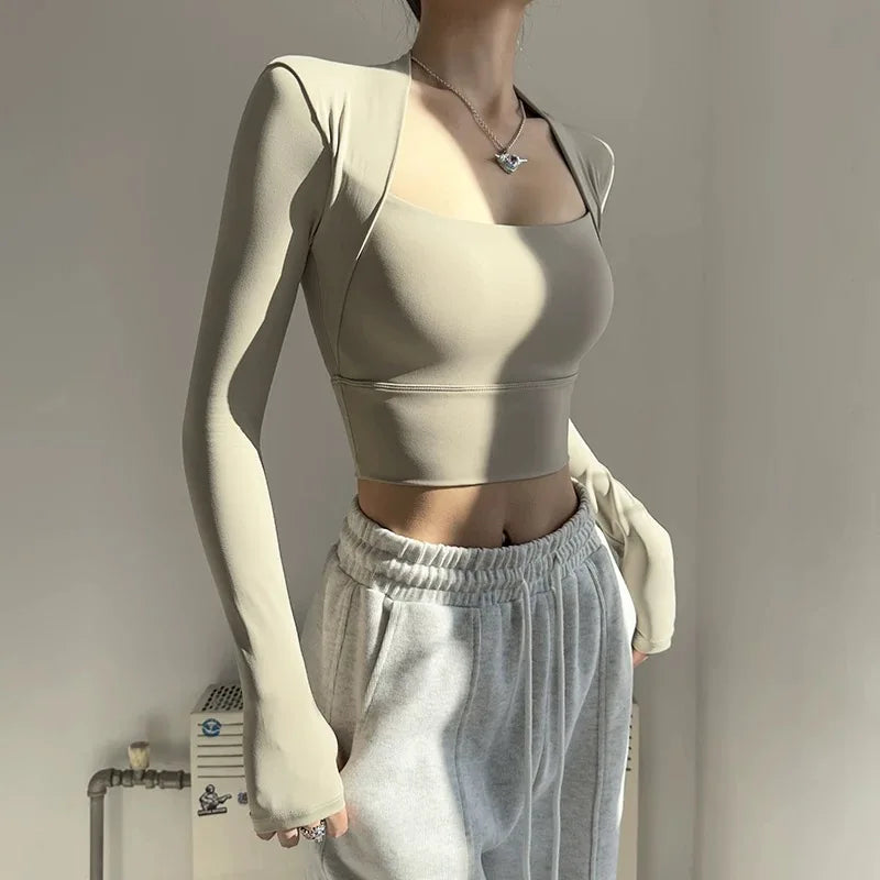 Women’s Yoga Dance Top – Long Sleeve Slim Fit Gym Sports Shirt